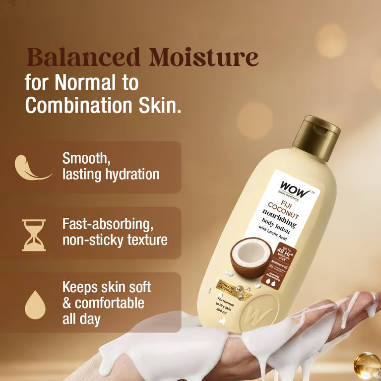 WOW Skin Science Fiji Coconut Body Lotion with Lactic Acid for Deep Moisturization and Smooth Skin for All Skin Types 200ml