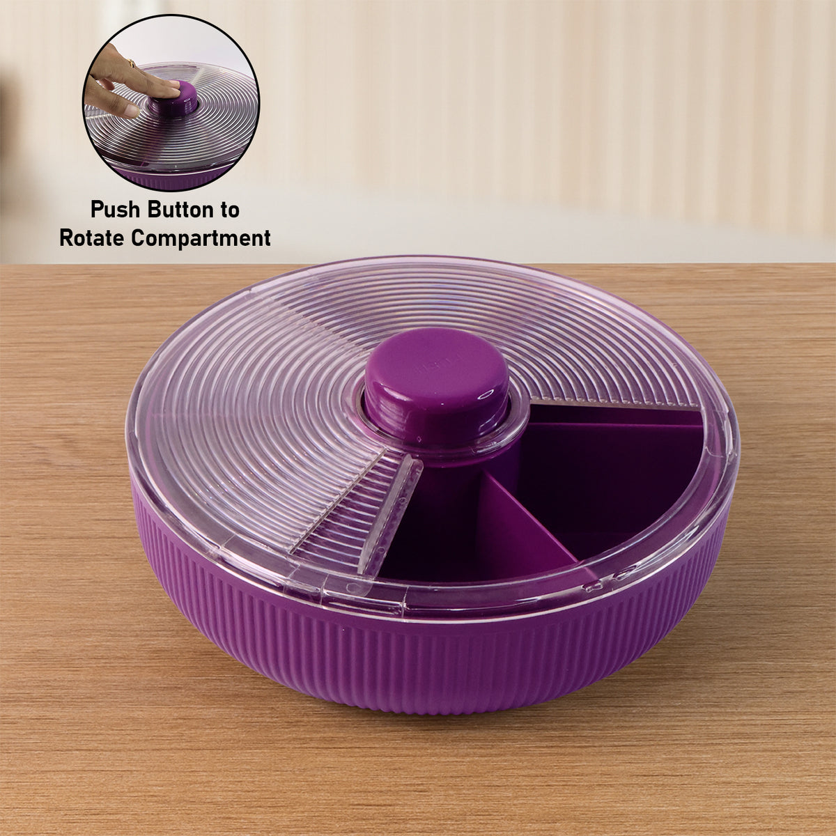 Supermom Multipurpose Round Rotating Dry Fruit & Snack Storage Container with Transparent Lid and Divided Compartments  (1 Pc)