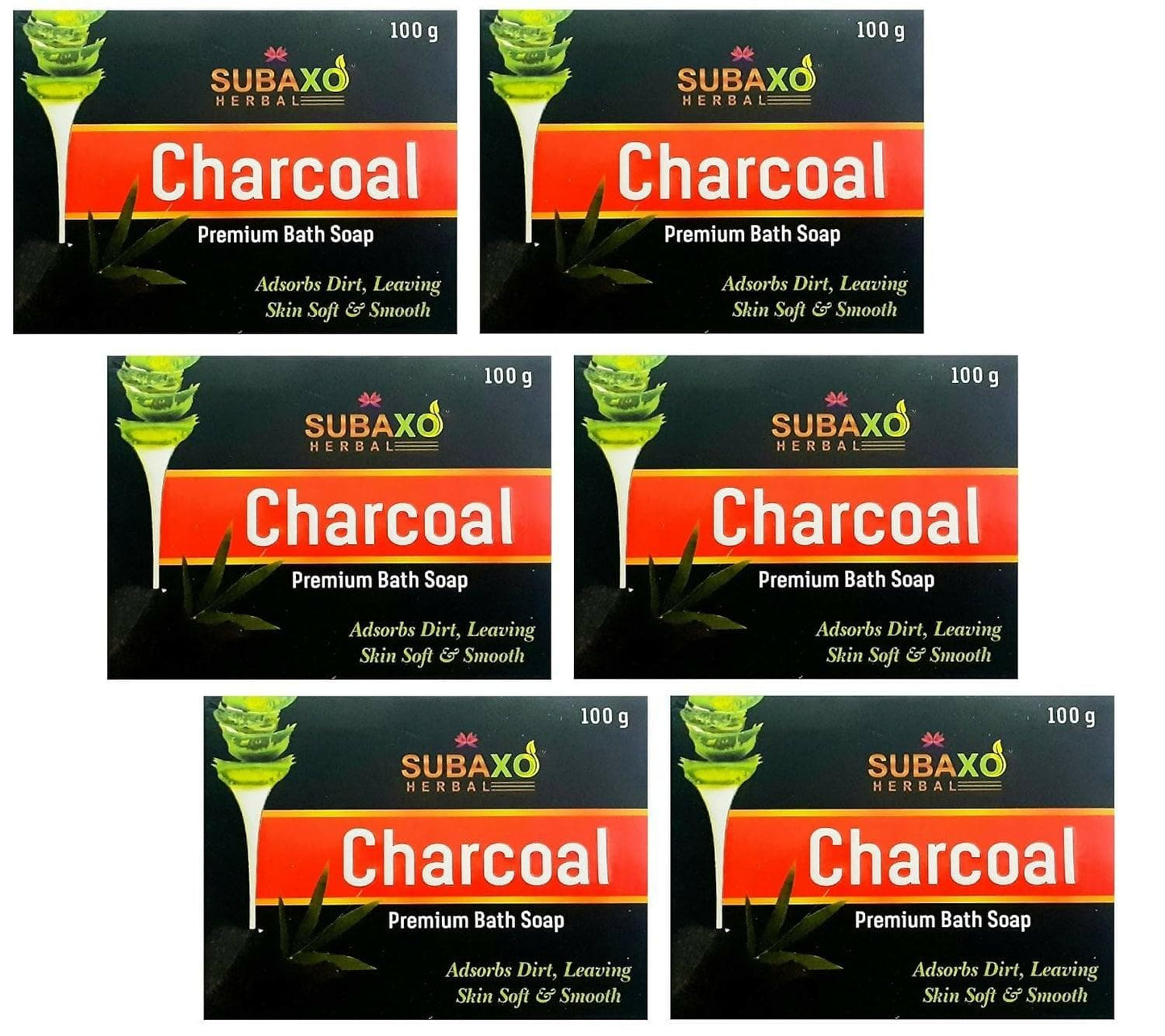 SUBAXO Charcoal Bath Soap Deep Cleanse & Anti-Pollution Leaves Skin Soft & Smooth (6x100g,Pack Of 6) - HalfPe