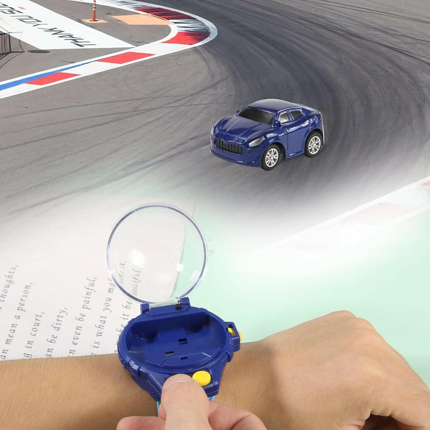 Mini Car Watch Toy with Remote Control Dazzle Cool Watch with Lights and Racing car for boys and girls (2.4 GHZ, Blue) - HalfPe