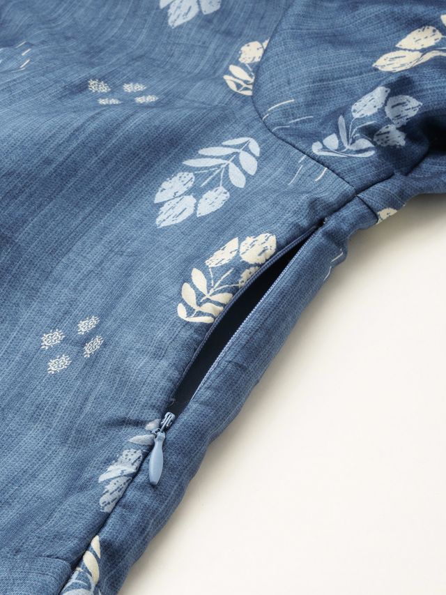 Bollywood Vogue Ready To Wear Blue Digital Printed Art Silk Pleated Dress