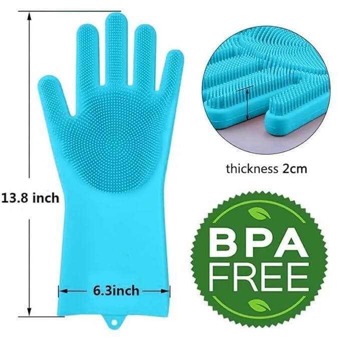 OXSAM Silicone Hand Gloves For Dish Washing Bathroom Cleaning And Kitchen Pack of 1 (SkyBlue) - HalfPe