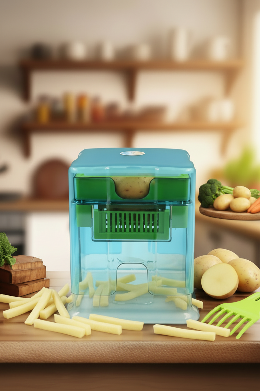 2 In 1 Potato Chipser Slicer French Fries Maker Finger Chips Plastic Two Blades Finger Chips Cutter For Kitchen Accessoryvegetable Fruit Slicer (1 Pc) HalfPe - DDW