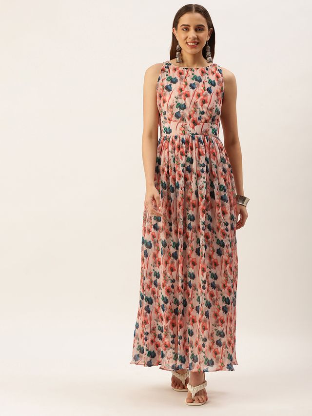 Bollywood Vogue Ready To Wear Multicoloured Georgette Pleated Dress