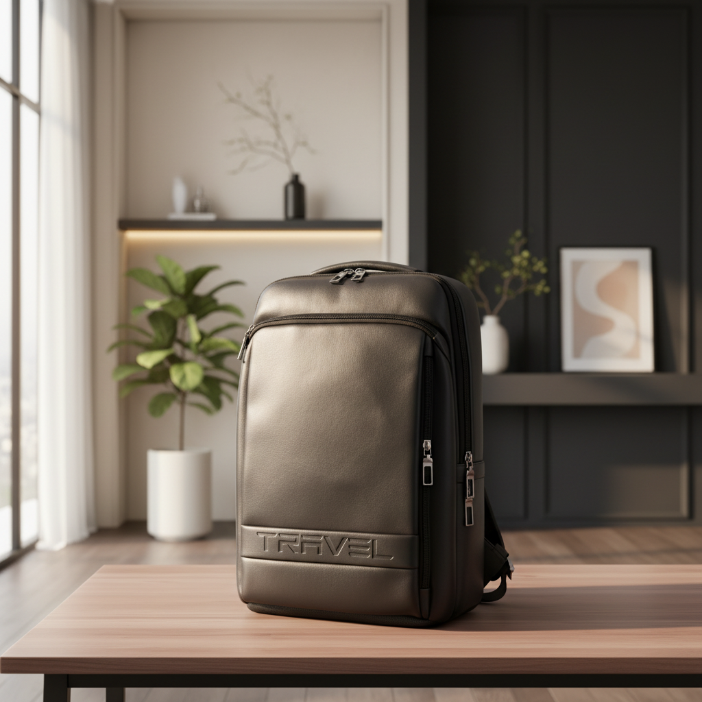 Luxurious Leatherette Travel Backpack with Padded Back for Unisex( Black ) SUPER