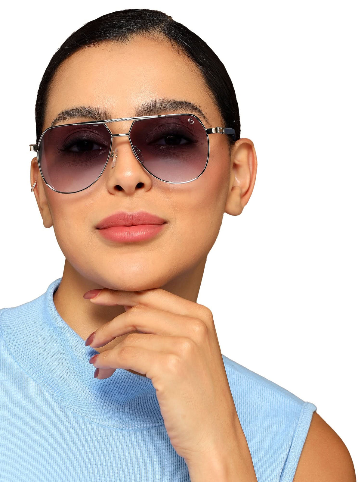 Eyejack Silver Aviator Sunglasses for Men and Women - worn by a male model (image 2)