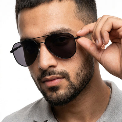 Eyejack Black Aviator Sunglasses for Men and Women - Style 2122 - worn by a male model (image 1)