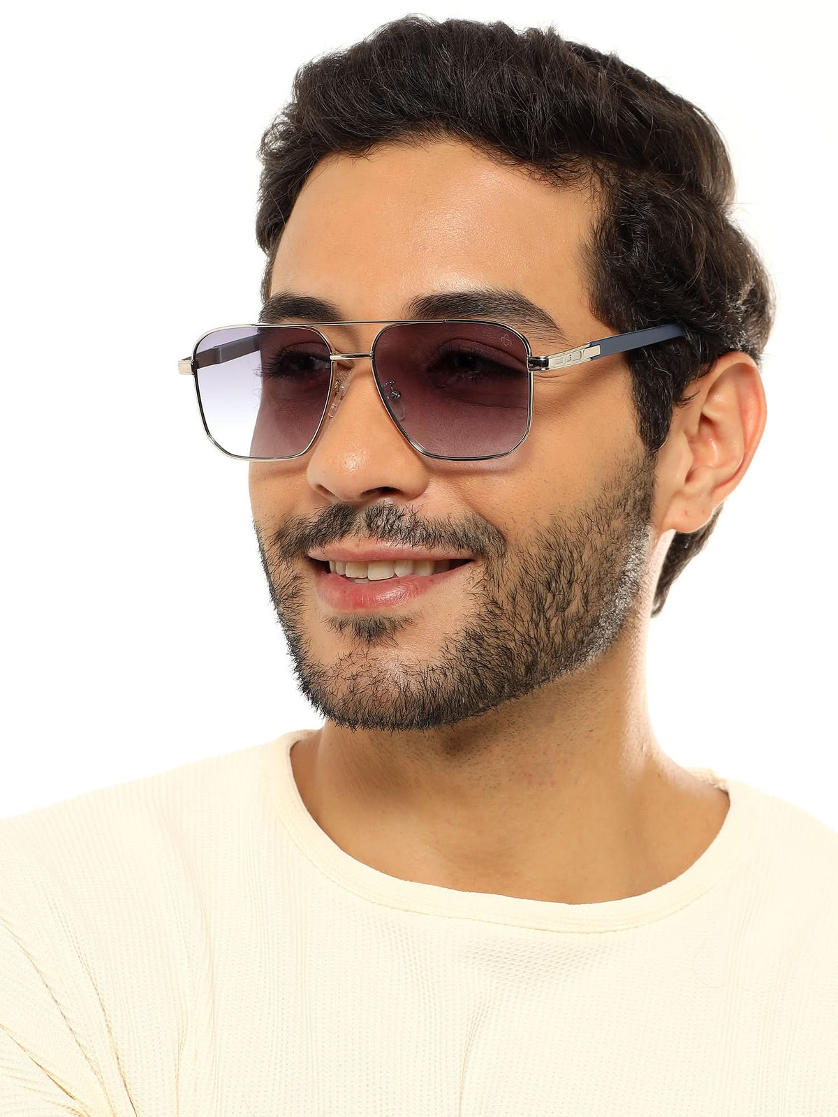 Eyejack silver Square Sunglasses for Men and Women - Style L828 - worn by a male model (image 1)