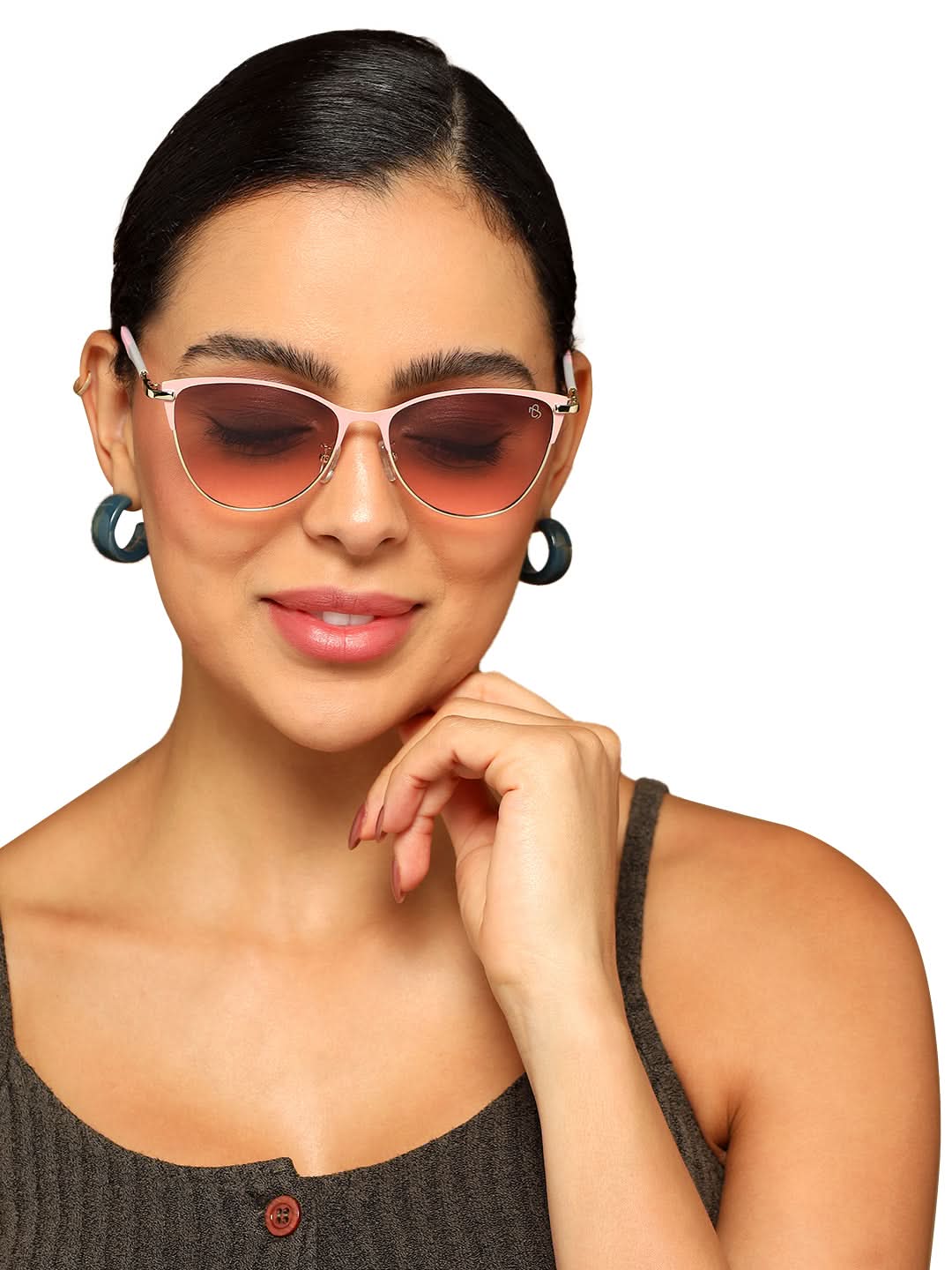 Eyejack Golden & Pink Cateye Sunglasses for Men and Women - worn by a male model