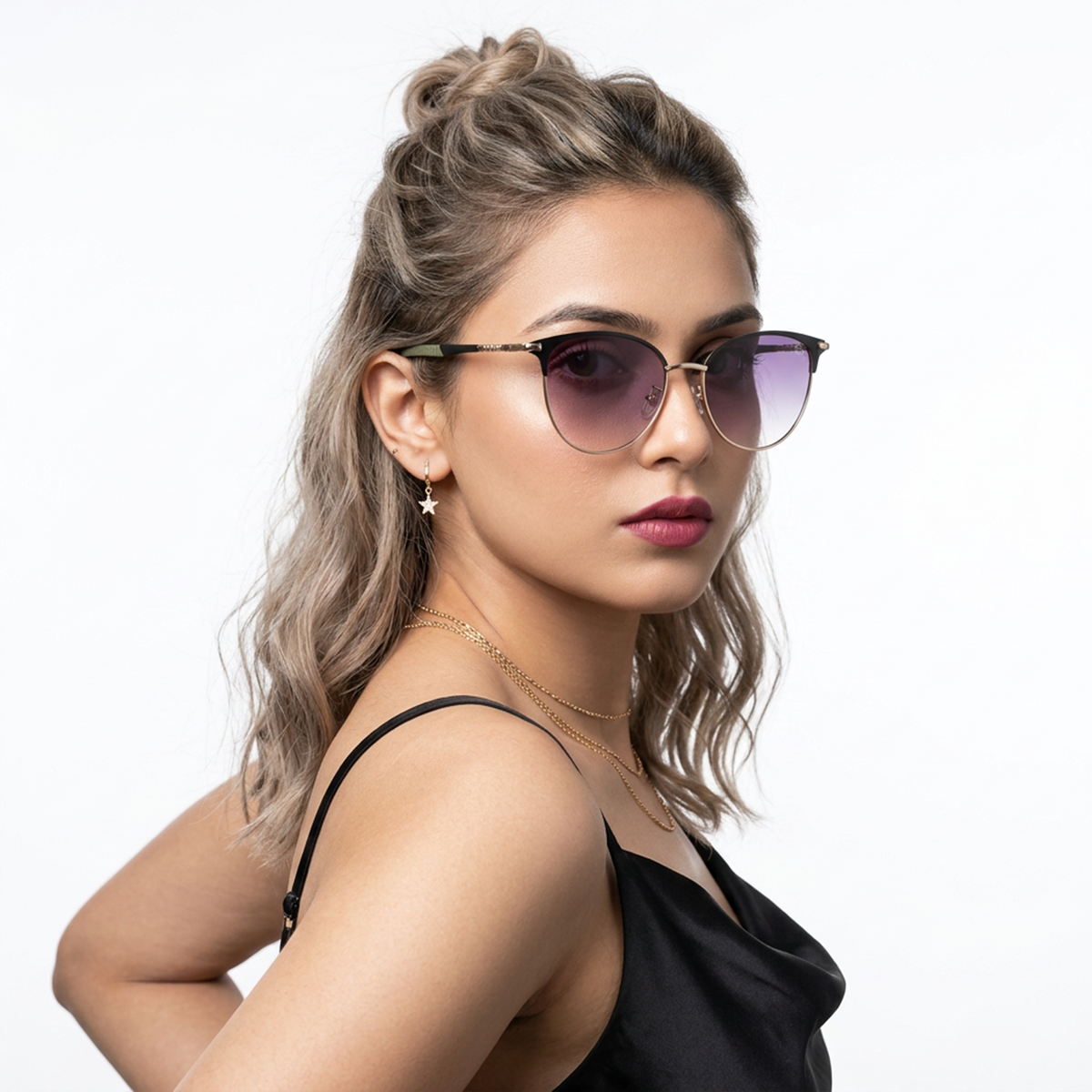Eyejack Golden & Black Cateye Sunglasses for Men and Women - Style L821 - worn by a male model (image 1)