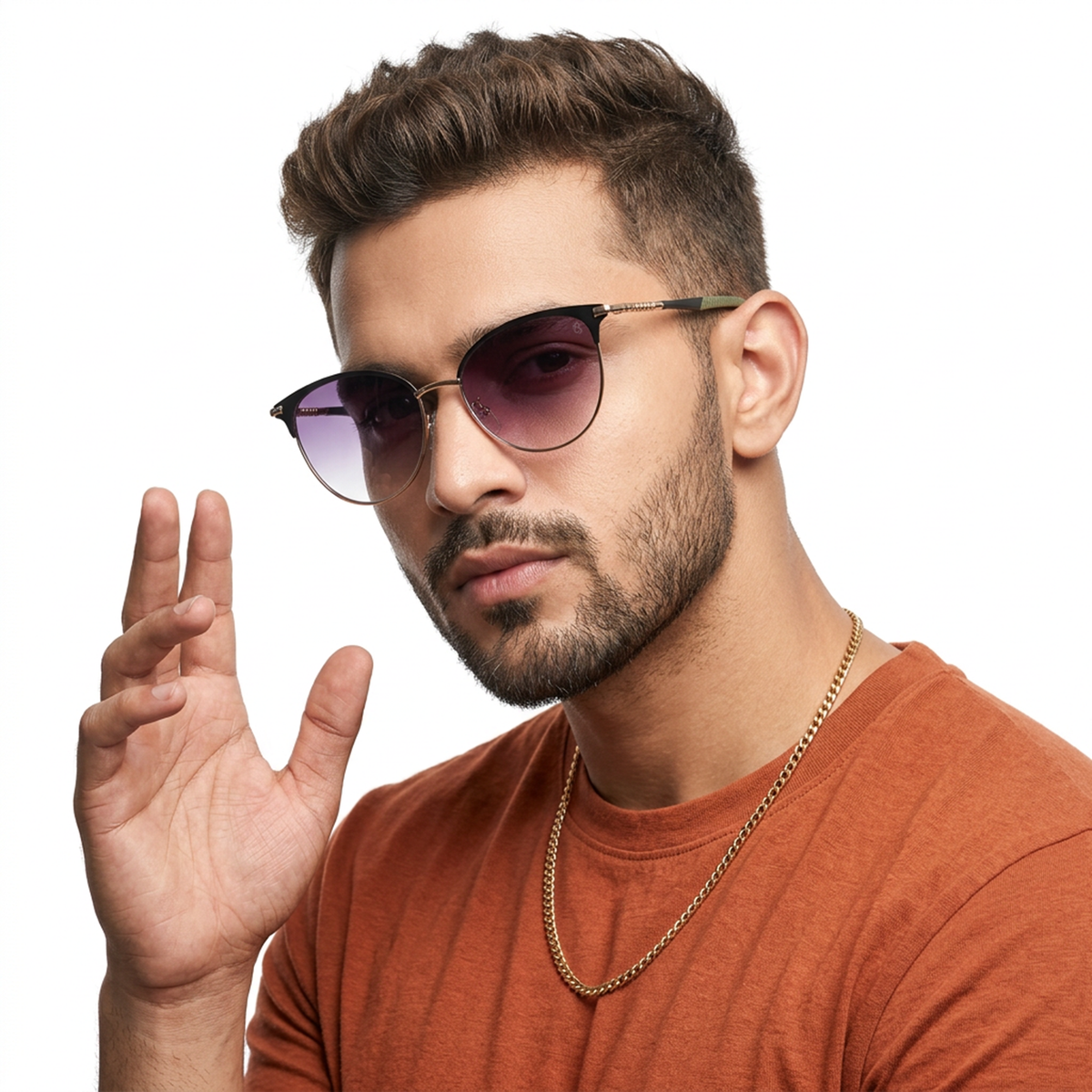 Eyejack Golden & Black Cateye Sunglasses for Men and Women - Style L821 - worn by a male model (image 3)