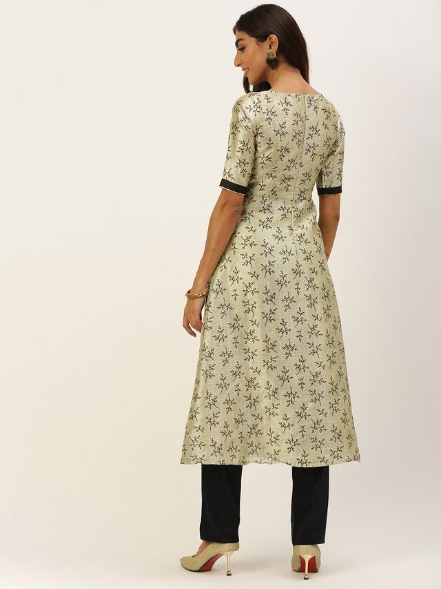Bollywood Vogue Ready To Wear Off White Art Silk Printed Kurta Set