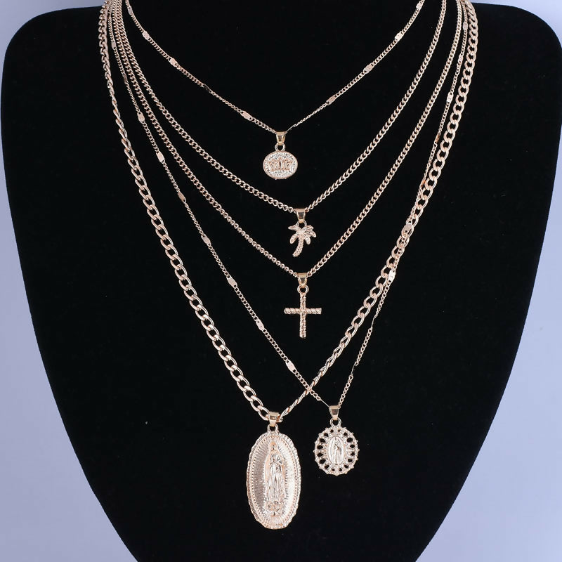 Golden Glamour & Pearls: 5 Layer Zeus Chain Necklace Set of 2