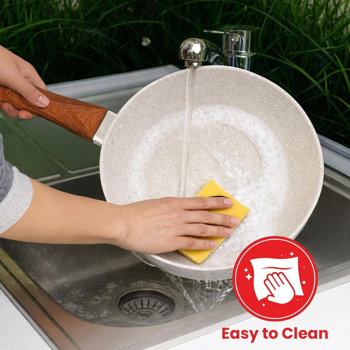 Rioware Non-Stick Maifan Frying Pan (3L) | 5-Layer Non-Stick Coating | Induction, Ceramic, Electric & Gas Compatible | Dishwasher Safe |Multipurpose Pan for Eggs, Stir-Fry (24CM, Maifan Frypan White)