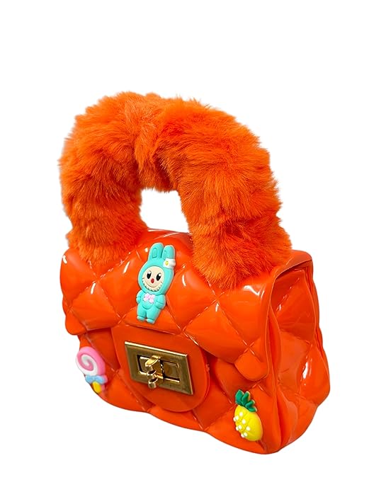 Buddy Cares Girls Hand-Held Quilted Sling Bag with Fur Handle and Charms – Kids Handbag – Detail View