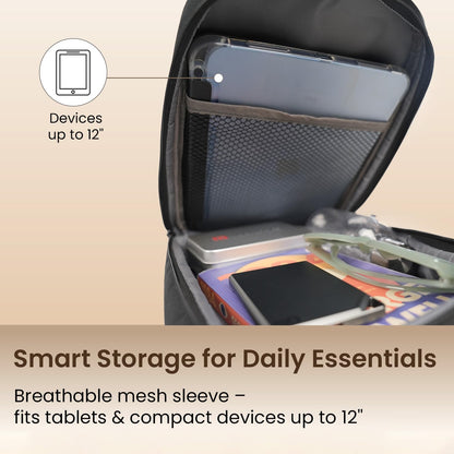 Portronics Byte Mini, Unisex Crossbody Sling Bag with Water-Resistant Hard Shell, Fits Devices up to 13 Inches, Smart Organizer, Switchable Strap, Ergonomic Lightweight Design for Men and Women(Black)