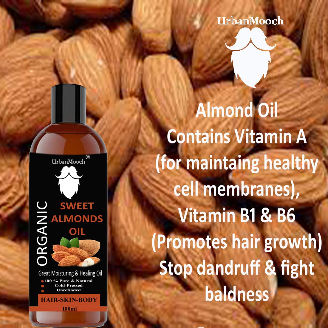 UrbanMooch | Natural & Organic Sweet Almond Oil | 100ml | Nourishing Oil for Skin & Hair Care Lohiya Retails