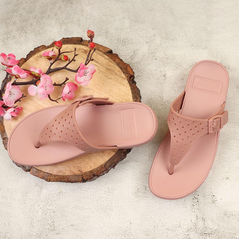 Indifeet Casual Thong Chappals for Women - Peach - Image 18