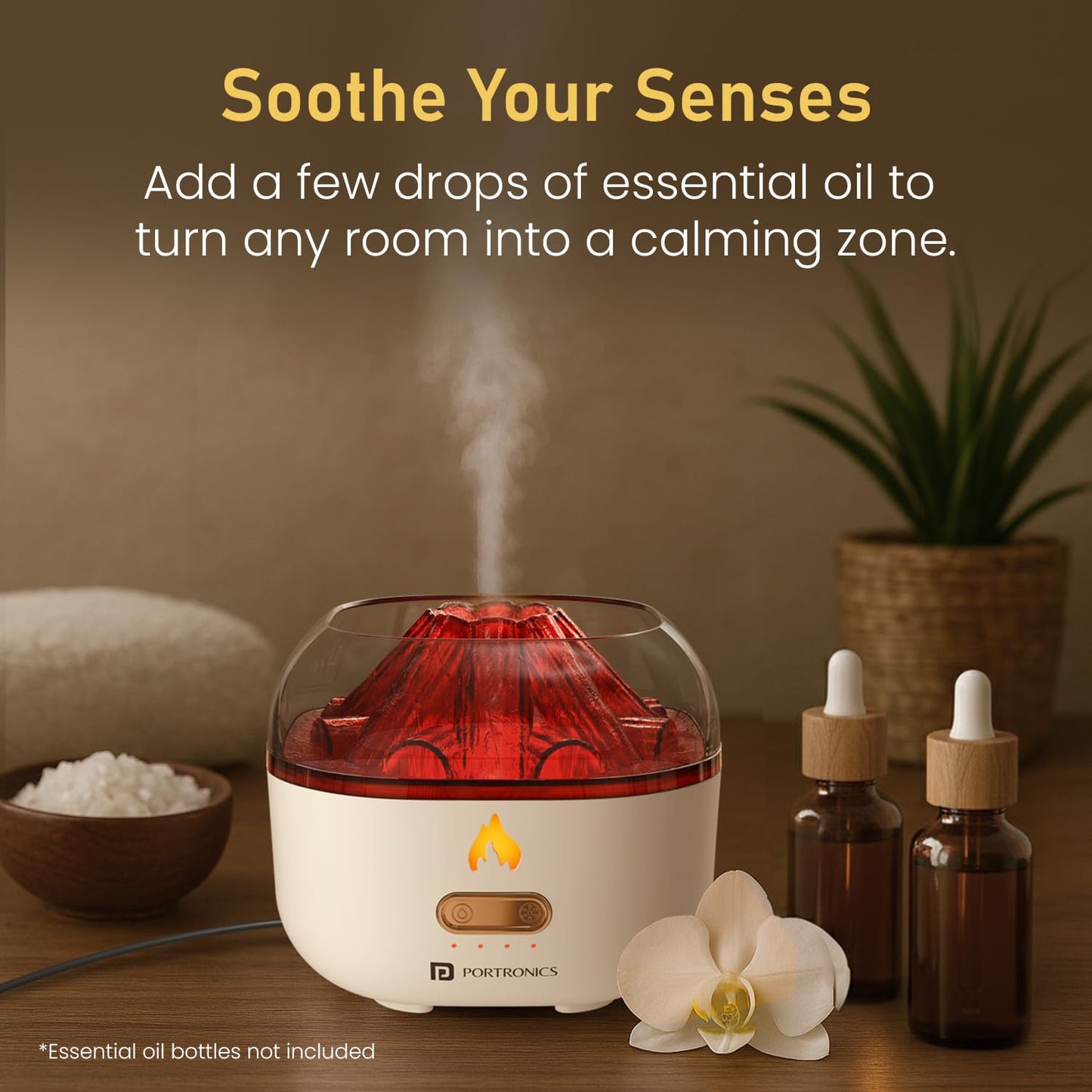 Portronics Magma Pro, Mini Aromatherapy Humidifier with Dual Light Modes, Essential Oil Diffuser, 200ml Capacity, Type-C Powered, Ultra Quiet Operation, Four Auto Timers, Cool Mist for Home & Office