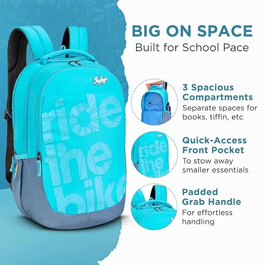 Skybags Stash Blue 38 Liters Casual Backpack for Boys and Girls | 3 Compartments, Quick Access Pocket, Organizer | Perfect for School & Travel - Unisex HalfPe - FW -TPT