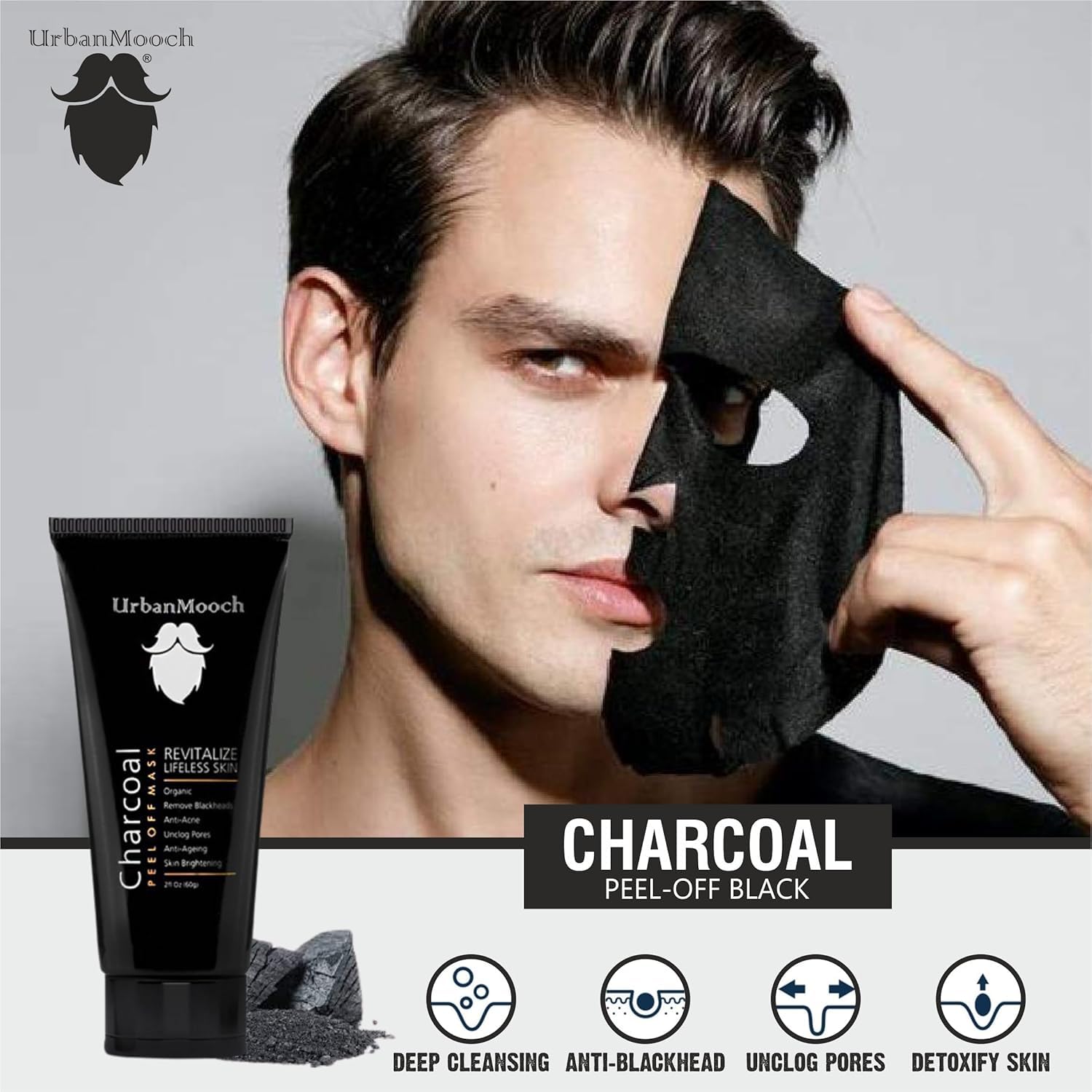 UrbanMooch Activated Black Charcoal Peel Off Mask for Blackheads Removal | Deep Cleansing Anti Acne and Skin Brightening | 60gm each (Pack of 2) Lohiya Retails