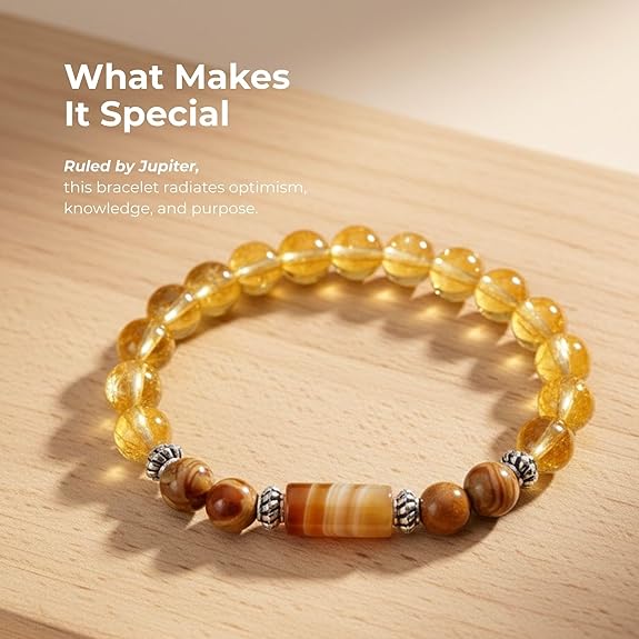 Sagittarius Rashi Bracelet (Dhanu Rashi-ధనుస్సు రాశి)– Semi Precious Gemstone Beaded Bracelet for Energy, Strength & Positivity