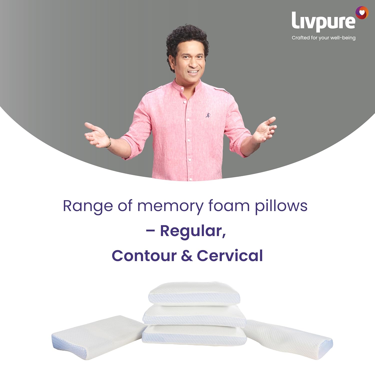 Livpure Smart Breeze Memory Foam Pillow – Perforated Gel Memory Foam Bed Pillow, White (Pack of 2)