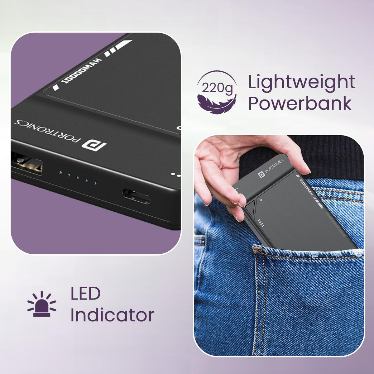 Portronics Luxcell UNO 10 10000mAh 22.5W Power Bank (Black)