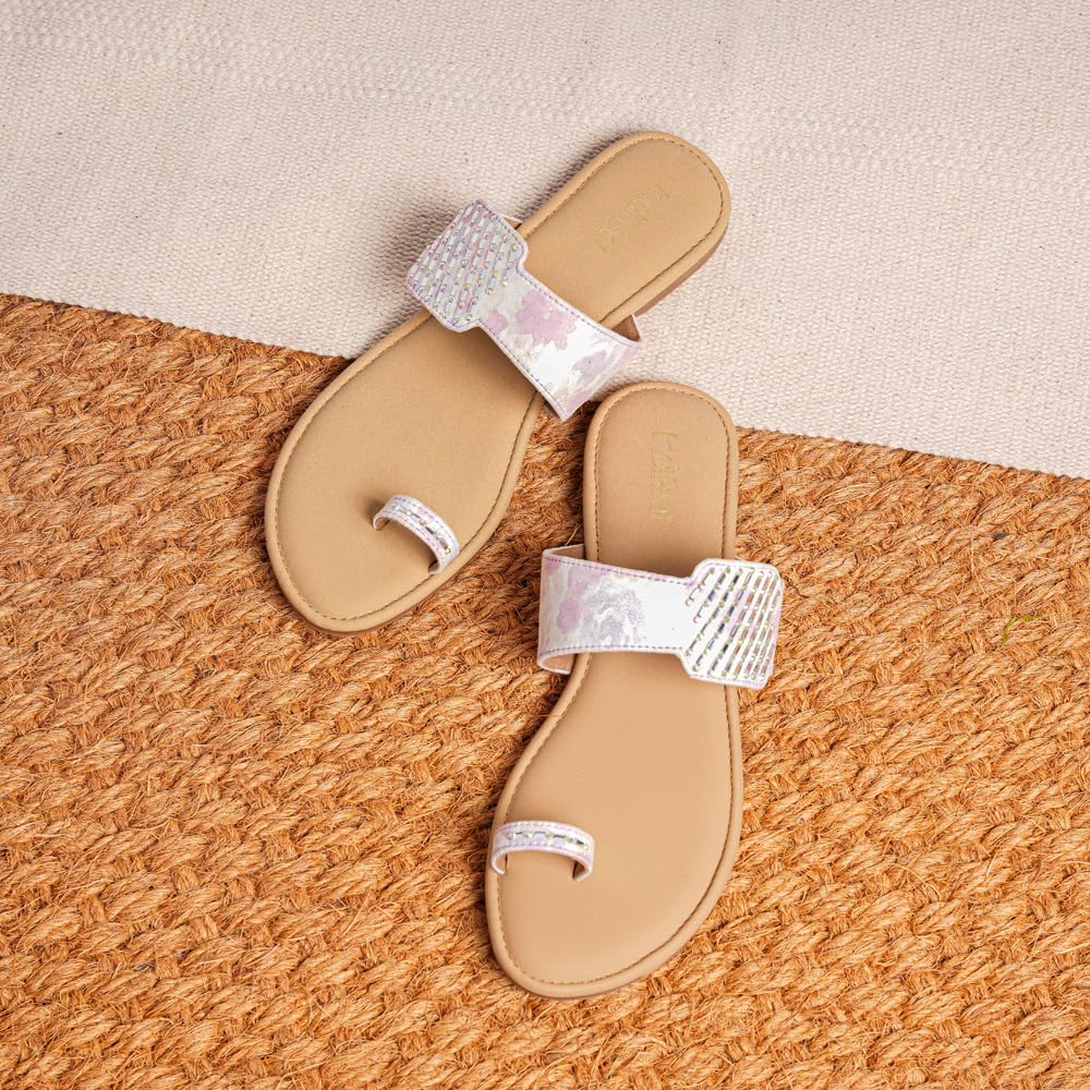 Indifeet Toe Ring Ethic Chappals for Women - Purple - View 5