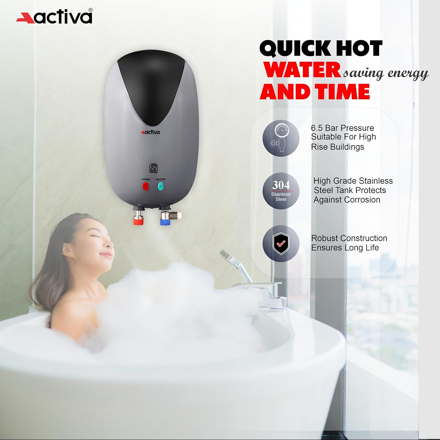 ACTIVA Act_Prem_3Ltr_Black 3 L Instant Water Geyser  (Black)