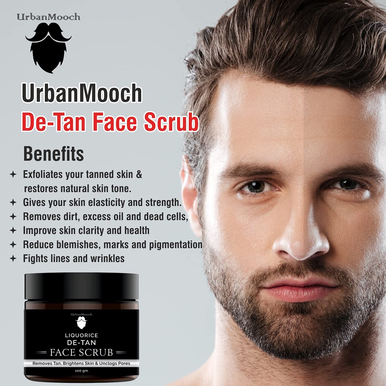 UrbanMooch Skin Brightening & Lightening Detan Facial Kit - Detan Facewash, Detan Face Scrub & Detan Face Pack Lohiya Retails