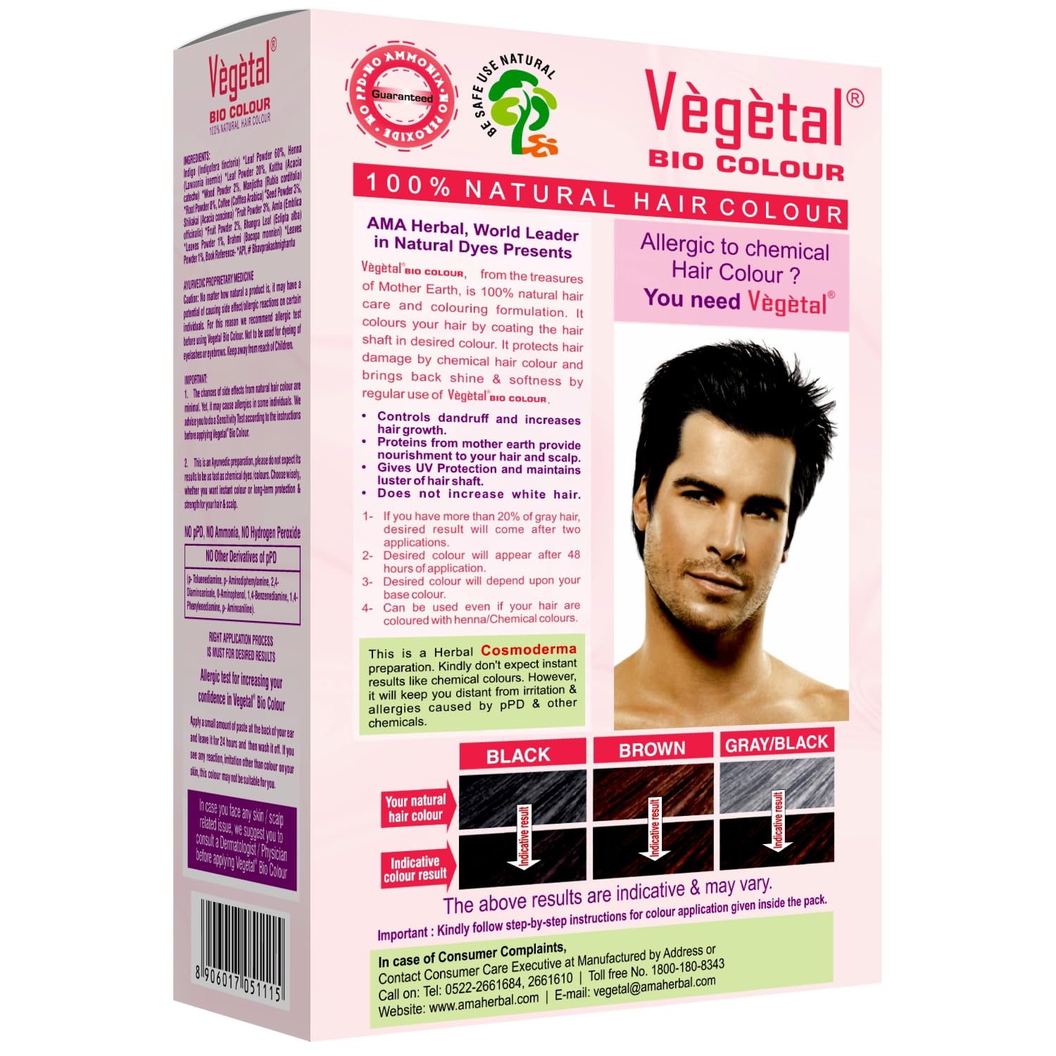 Vegetal Bio Hair Colour - Soft Black | 50g | Achieve Natural, Ammonia-Free Hair Color | PPD-Free, 100% Herbal Certified Organic for Men and Women | UV Protection and Luster Maintenance | Complete Kit