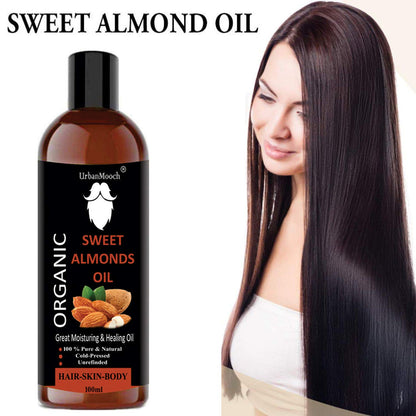 UrbanMooch | Natural & Organic Sweet Almond Oil | 100ml | Nourishing Oil for Skin & Hair Care Lohiya Retails