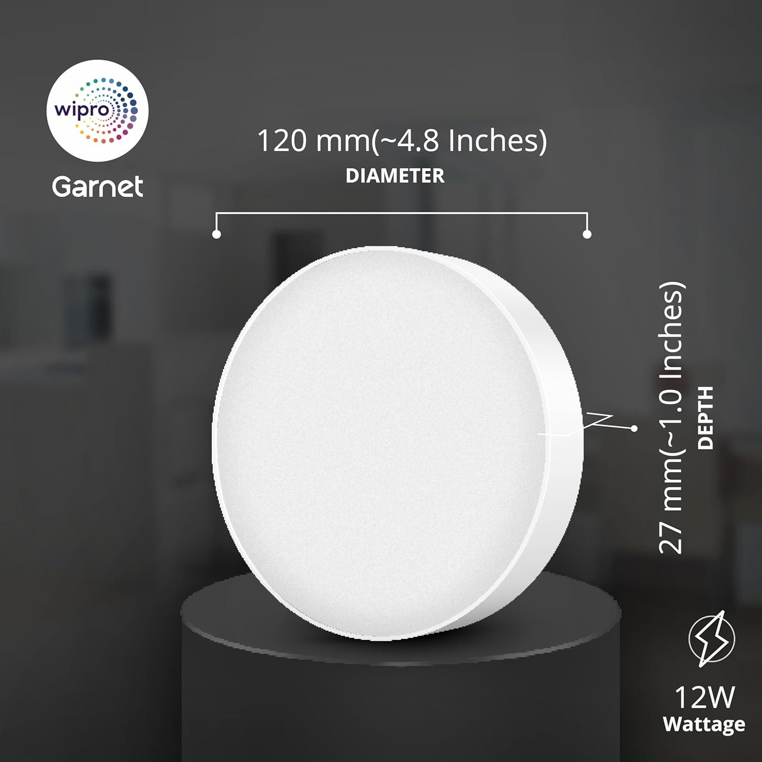 Wipro Garnet 12W Rimless Round Led Surface Panel, Cool White Light (6500K), Elegant Rimless Design for Wider Spread of Light. Surface Mounted Led Down Light for Ceiling | Pack of 6, Polycarbonate