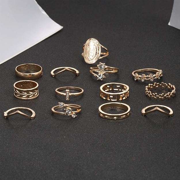 Pinapes Fashion Boho Midi Finger Ring Set for Girls (Set of 13)