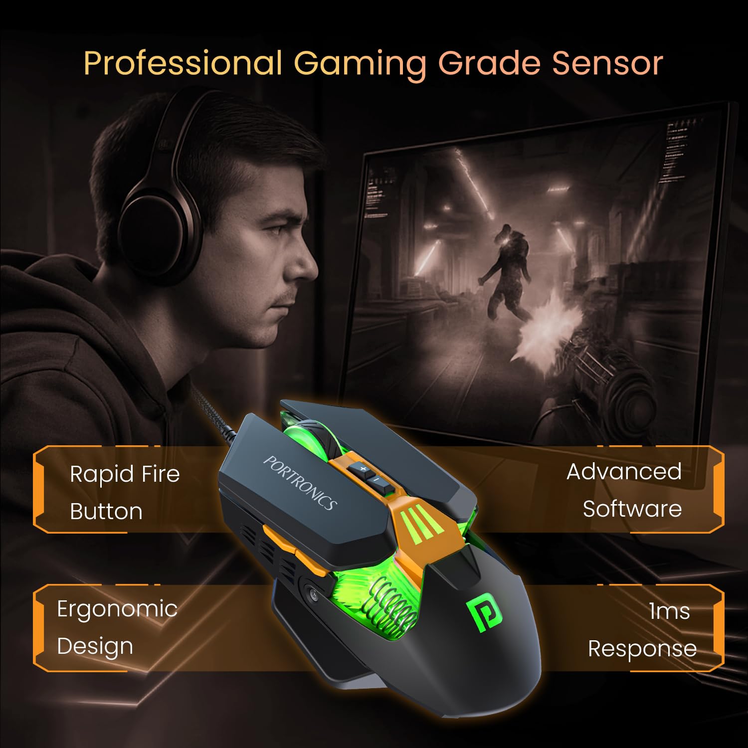 Portronics Vader 2.0 Wired Gaming Mouse 7200 DPI Optical Sensor 1000Hz Polling Rate (Black) Halfpe Deals