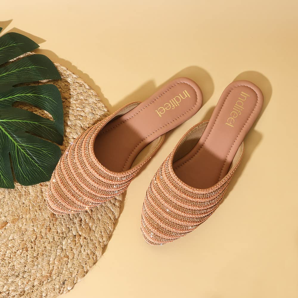 Indifeet Traditional Mules for Women - Peach - View 2
