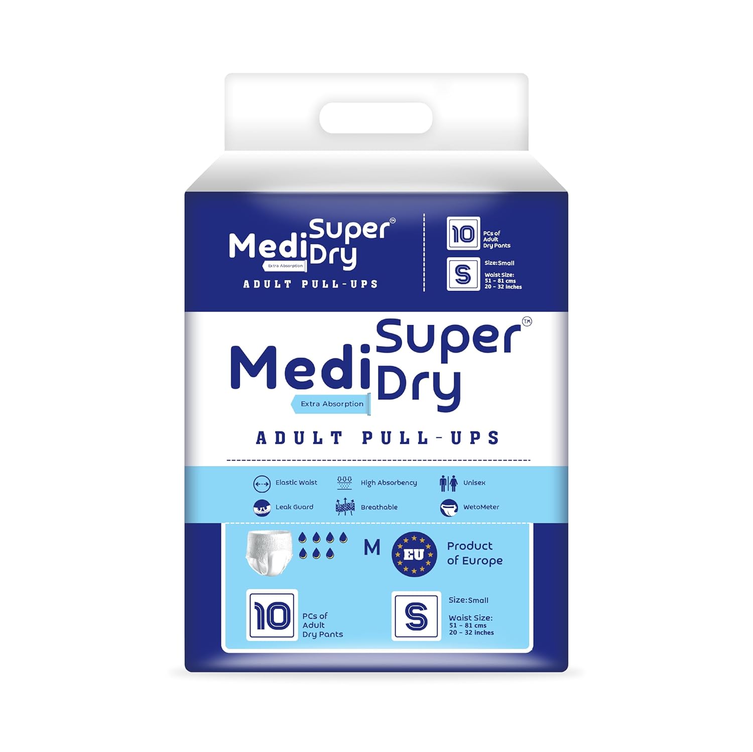 Adult Diaper Pants Waist 51 to 81 cm 20 to 32 inches 10 Hour High Absorbency Leakproof Rash Free Breathable Odourless Elastic Waist Unisex (Pack of 10)