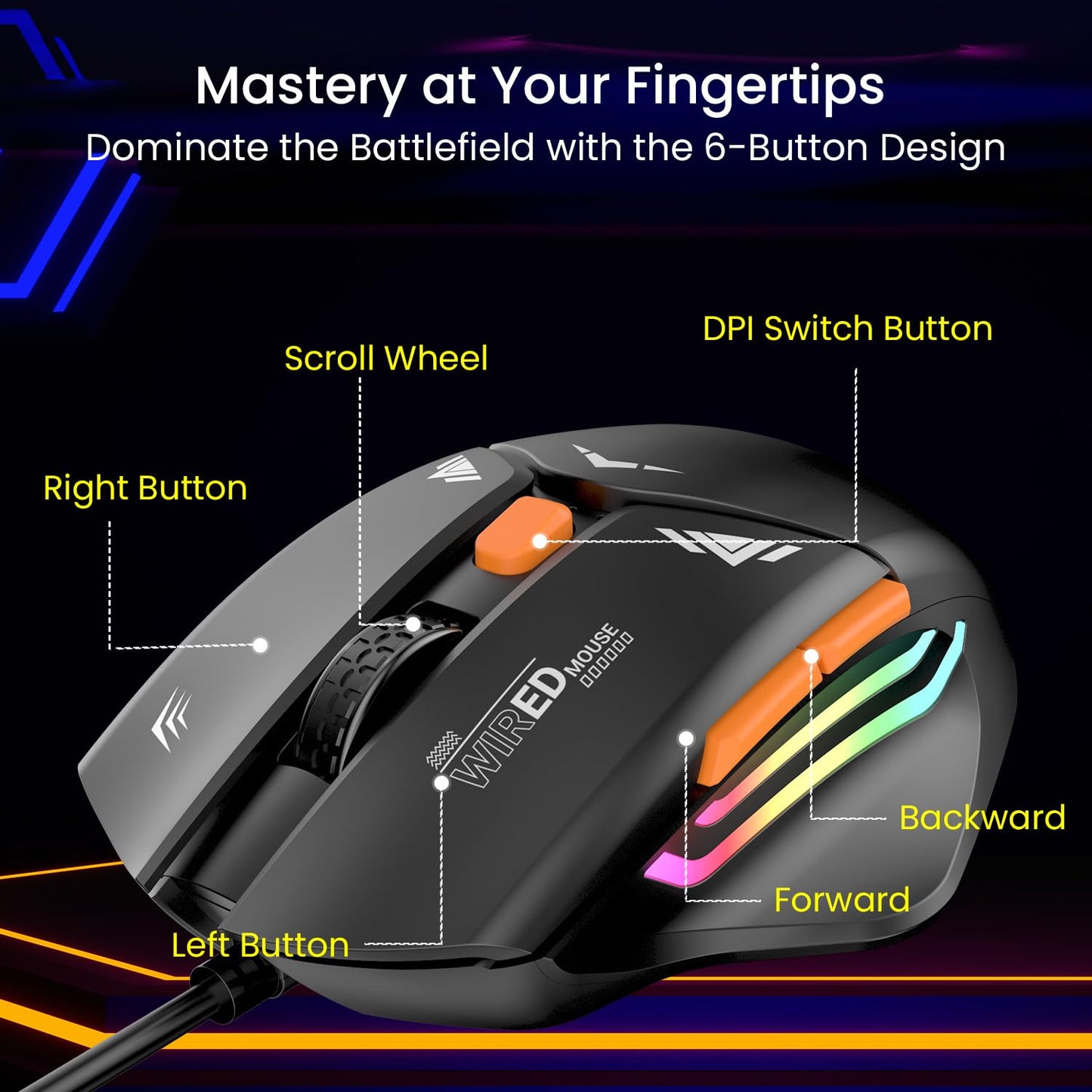 Portronics Vader gaming Mouse with 6 soundless buttons and adjustable DPI (BLACK)