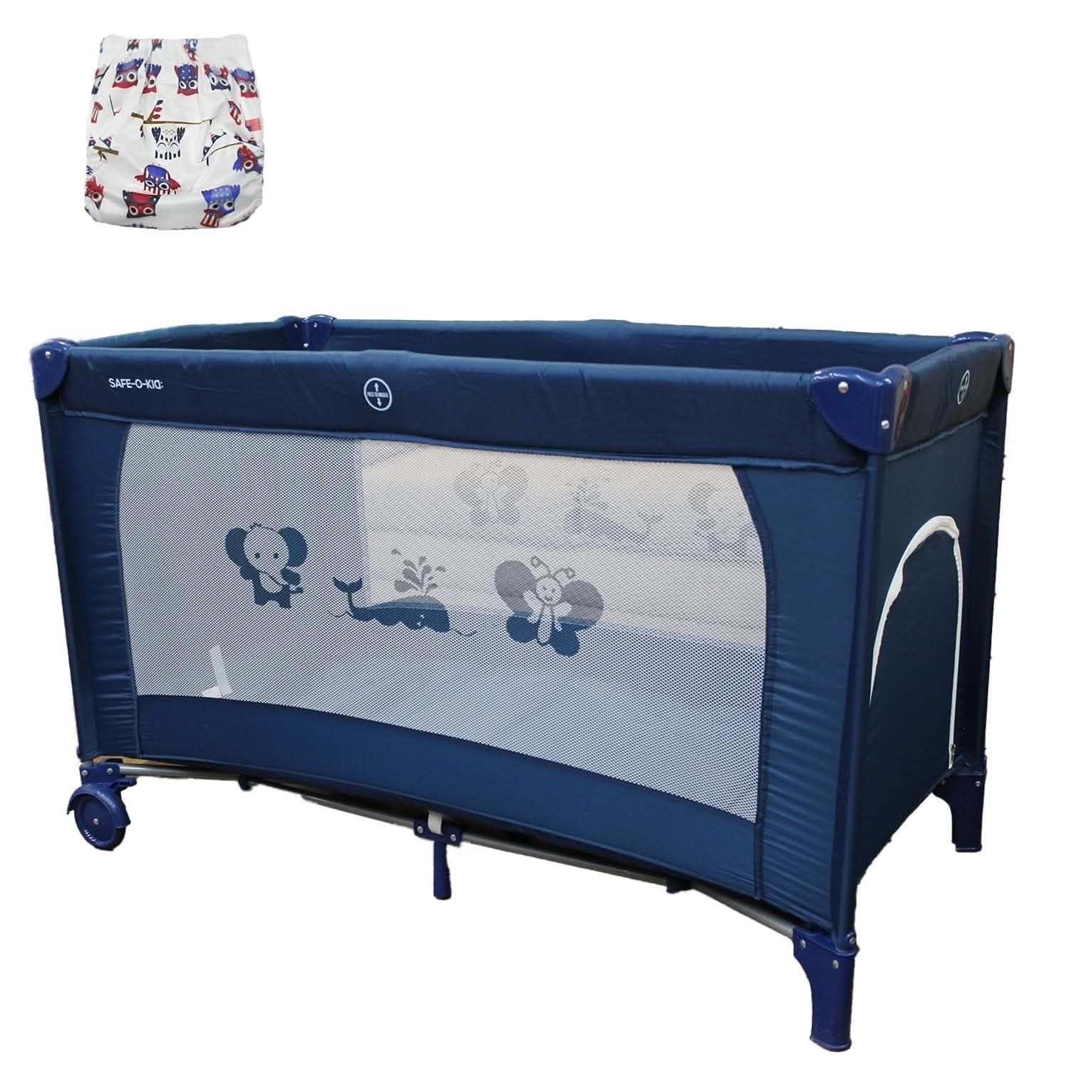 SAFE-O-KID Nesto Playpen Playard Folding Baby Bed Cum Cot/Convertible Crib (Blue) - HalfPe