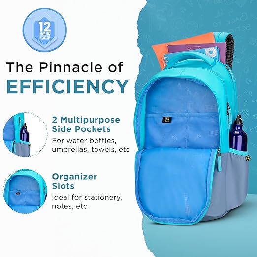 Skybags Stash Blue 38 Liters Casual Backpack for Boys and Girls | 3 Compartments, Quick Access Pocket, Organizer | Perfect for School & Travel - Unisex HalfPe - FW -TPT