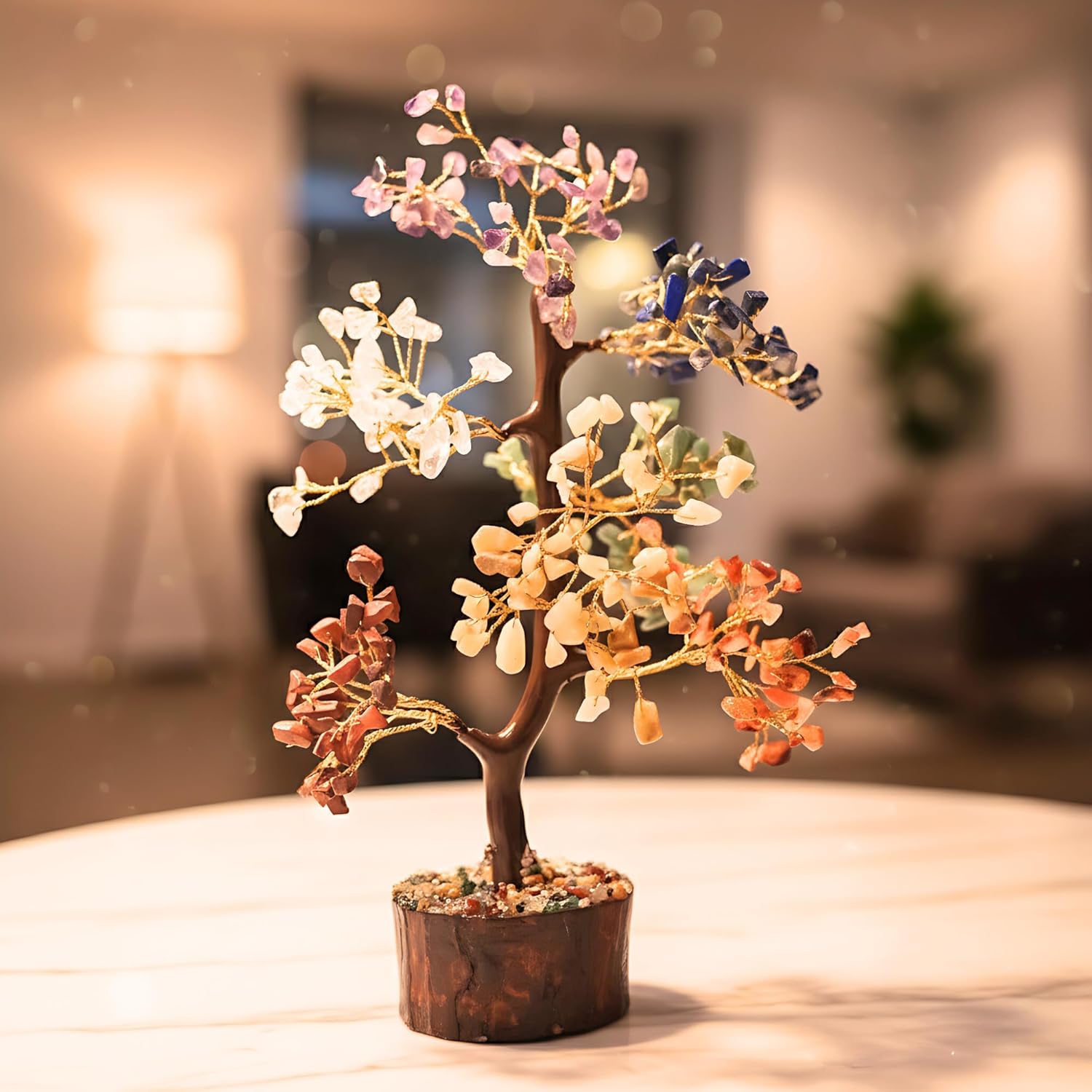Natural (300 beads) 7 Chakra Tree of Life Crystal Tree for Positive Energy & Healing – Feng Shui Home & Office Decor | Meditation & Reiki Crystal | Housewarming & Birthday Gift