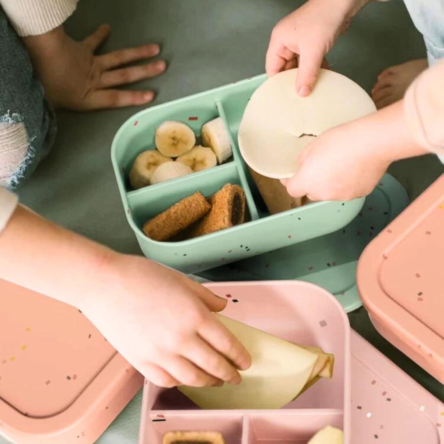 Essential+ Silicone Lunch Box Tiffin – 3-Compartment, 715 ml, Leak Proof Bento Snack Lunchbox