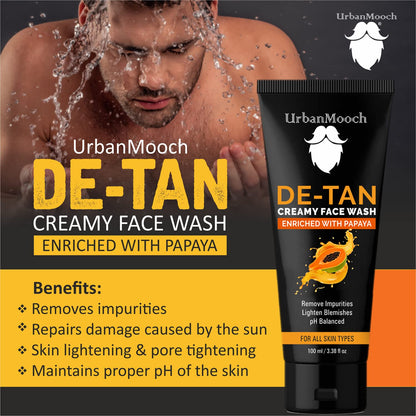 UrbanMooch DeTan Kit for Men | Detan Facewash with Papaya Extracts & Vitamin E, 100gm | Detan Face Pack for Men, 100gm Lohiya Retails