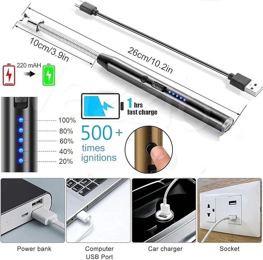 Electric USB Plasma Rechargeable Electric Gas Lighter for Kitchen, Pooja Room, Candles