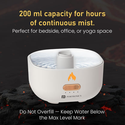 Portronics Magma Pro, Mini Aromatherapy Humidifier with Dual Light Modes, Essential Oil Diffuser, 200ml Capacity, Type-C Powered, Ultra Quiet Operation, Four Auto Timers, Cool Mist for Home & Office