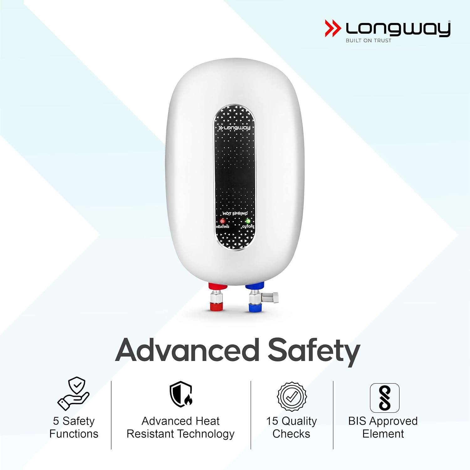 Longway Hotspring Automatic Instant Water Heater with Multiple Safety System & Rust-Proof ABS Body (White, 3 Ltr)