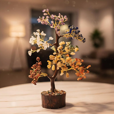Natural (300 beads) 7 Chakra Tree of Life Crystal Tree for Positive Energy & Healing – Feng Shui Home & Office Decor | Meditation & Reiki Crystal | Housewarming & Birthday Gift