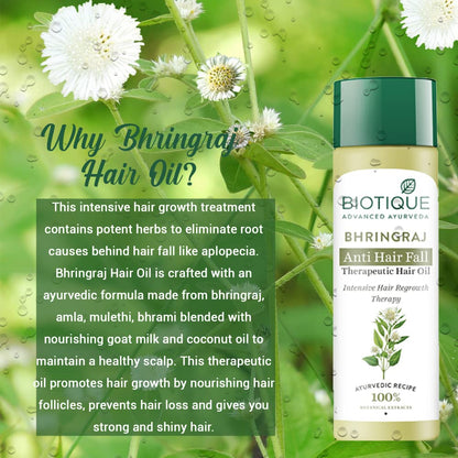Biotique Bio Bhringraj Therapeutic Hair Oil for Falling Hair | Intensive Hair Regrowth Treatment | Nourishing Hair Follicles| Strong and Shiny Hair| For All Skin Types| 200m HP Xpress