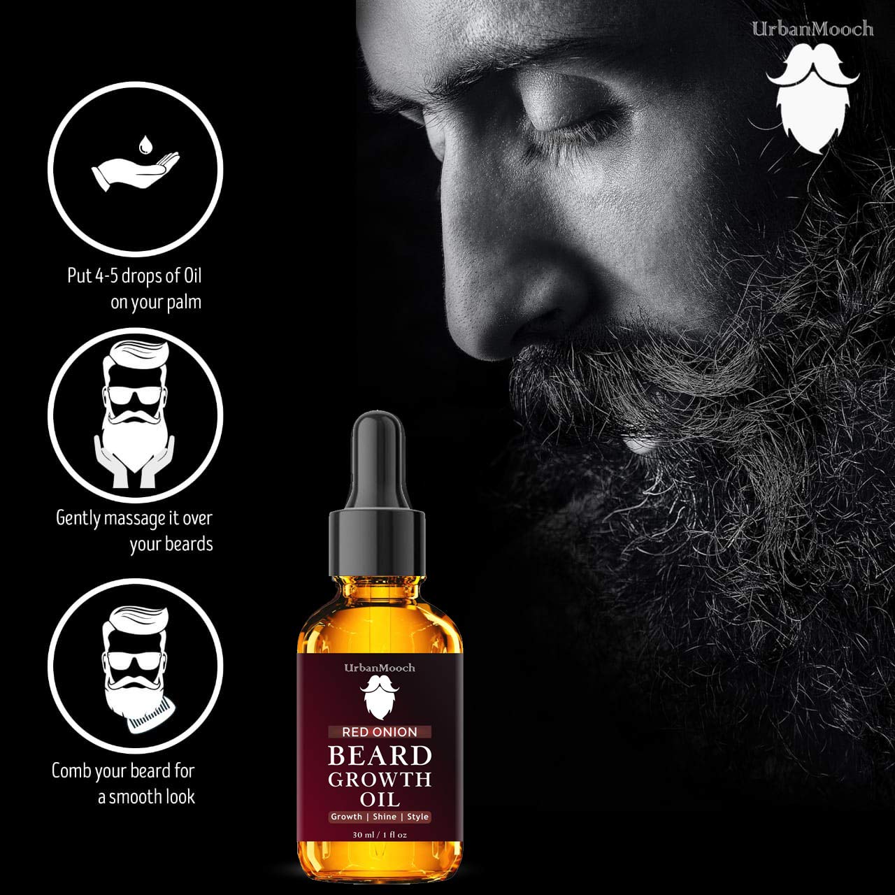 UrbanMooch Improved Onion Beard Growth Oil For Men | Enriched With Natural Herbs & Jadibuti (30 Ml) | Beard Softener | Paraben Free | Fills Patchy Beard | For Thicker & Longer Beard Lohiya Retails